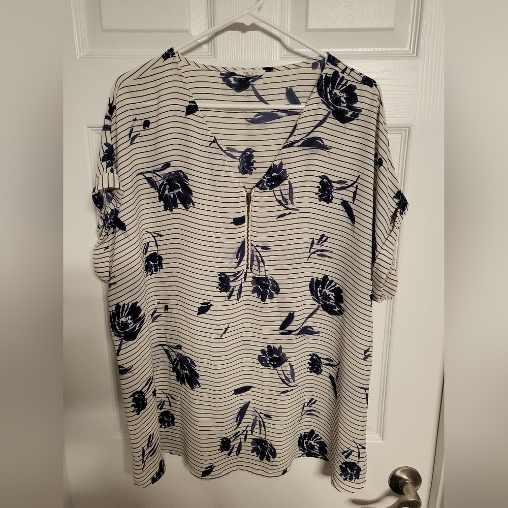 Maurices Black and White Floral Striped Blouse
